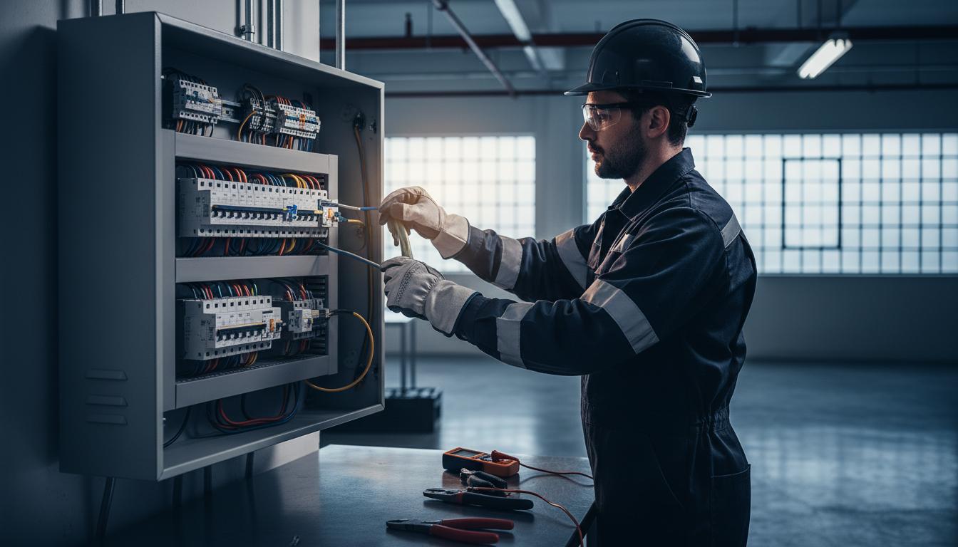 Electrician working on a consumer unit