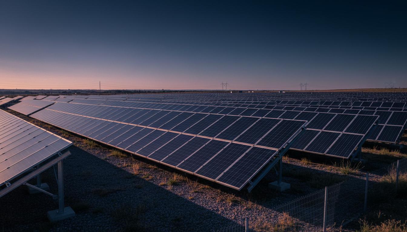 Solar panel array at dusk